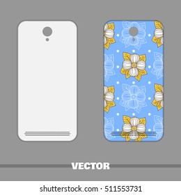 Phone cover with bright floral pattern. Vector illustration.
