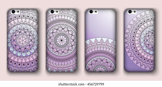 Phone cover collection, boho style pattern. Vector background. Vintage decorative elements. Hand drawn background. Islam, arabic, indian, ottoman motifs