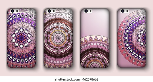 Phone cover collection, boho style pattern. Vector background. Vintage decorative elements. Hand drawn background. Islam, arabic, indian, ottoman motifs