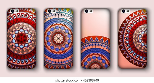 Phone cover collection, boho style pattern. Vector background. Vintage decorative elements. Hand drawn background. Islam, arabic, indian, ottoman motifs