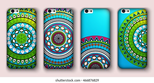 Phone cover collection, boho style pattern. Vector background. Vintage decorative elements. Hand drawn background. Islam, arabic, indian, ottoman motifs