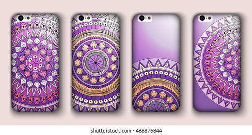 Phone cover collection, boho style pattern. Vector background. Vintage decorative elements. Hand drawn background. Islam, arabic, indian, ottoman motifs