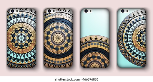Phone cover collection, boho style pattern. Vector background. Vintage decorative elements. Hand drawn background. Islam, arabic, indian, ottoman motifs