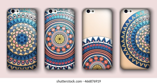 Phone cover collection, boho style pattern. Vector background. Vintage decorative elements. Hand drawn background. Islam, arabic, indian, ottoman motifs