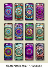 Phone cover collection, boho style pattern. Vector background. Vintage decorative elements. Hand drawn background. Islam, arabic, indian, ottoman motifs
