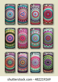 Phone cover collection, boho style pattern. Vector background. Vintage decorative elements. Hand drawn background. Islam, arabic, indian, ottoman motifs