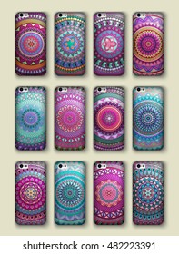 Phone cover collection, boho style pattern. Vector background. Vintage decorative elements. Hand drawn background. Islam, arabic, indian, ottoman motifs
