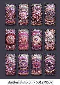 Phone cover collection, boho style pattern. Vector background. Vintage decorative elements. Hand drawn background. Islam, arabic, indian, ottoman motifs
