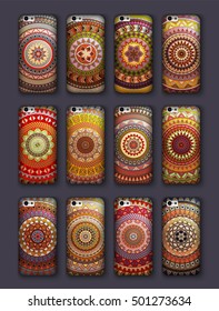 Phone cover collection, boho style pattern. Vector background. Vintage decorative elements. Hand drawn background. Islam, arabic, indian, ottoman motifs