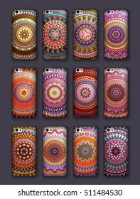 Phone cover collection, boho style pattern. Vector background. Vintage decorative elements. Hand drawn background. Islam, arabic, indian, ottoman motifs