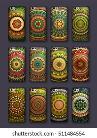 Phone cover collection, boho style pattern. Vector background. Vintage decorative elements. Hand drawn background. Islam, arabic, indian, ottoman motifs