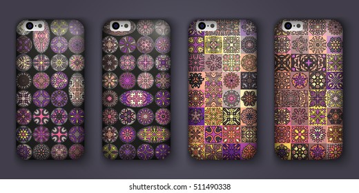 Phone cover collection, boho style pattern. Vector background. Vintage decorative elements. Hand drawn background. Islam, arabic, indian, ottoman motifs