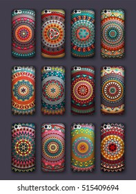 Phone cover collection, boho style pattern. Vector background. Vintage decorative elements. Hand drawn background. Islam, arabic, indian, ottoman motifs