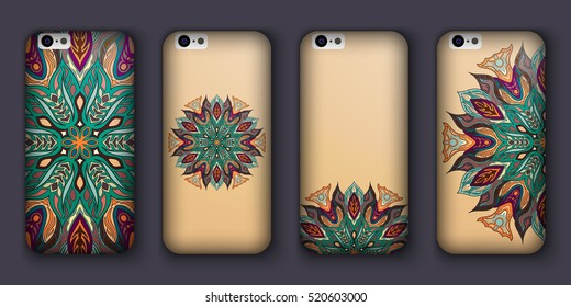 Phone cover collection, boho style pattern. Vector background. Vintage decorative elements. Hand drawn background. Islam, arabic, indian, ottoman motifs