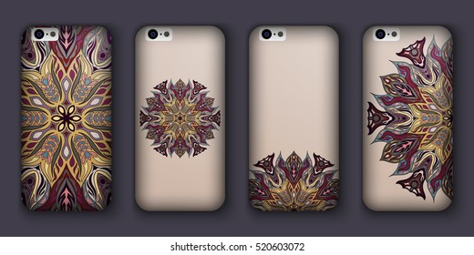 Phone cover collection, boho style pattern. Vector background. Vintage decorative elements. Hand drawn background. Islam, arabic, indian, ottoman motifs