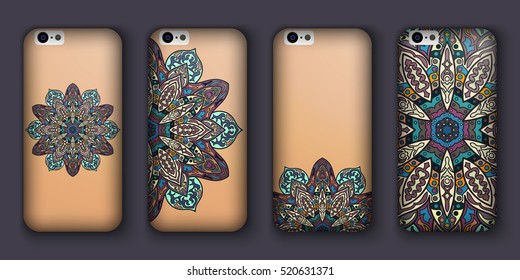 Phone cover collection, boho style pattern. Vector background. Vintage decorative elements. Hand drawn background. Islam, arabic, indian, ottoman motifs