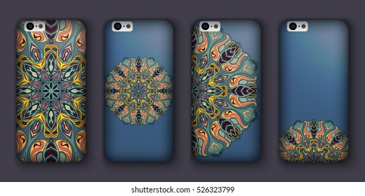 Phone cover collection, boho style pattern. Vector background. Vintage decorative elements. Hand drawn background. Islam, arabic, indian, ottoman motifs