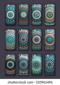 Phone cover collection, boho style pattern. Vector background. Vintage decorative elements. Hand drawn background. Islam, arabic, indian, ottoman motifs