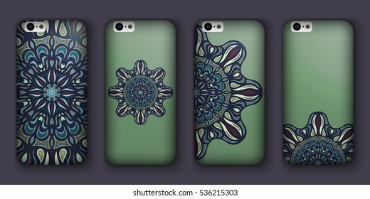 Phone cover collection, boho style pattern. Vector background. Vintage decorative elements. Hand drawn background. Islam, arabic, indian, ottoman motifs