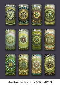Phone cover collection, boho style pattern. Vector background. Vintage decorative elements. Hand drawn background. Islam, arabic, indian, ottoman motifs