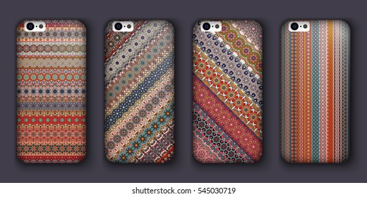 Phone cover collection, boho style pattern. Vector background. Vintage decorative elements. Hand drawn background. Islam, arabic, indian, ottoman motifs