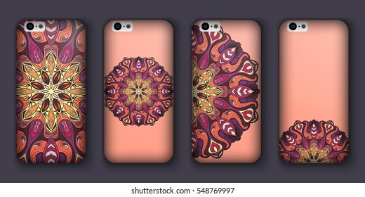 Phone cover collection, boho style pattern. Vector background. Vintage decorative elements. Hand drawn background. Islam, arabic, indian, ottoman motifs