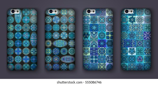 Phone cover collection, boho style pattern. Vector background. Vintage decorative elements. Hand drawn background. Islam, arabic, indian, ottoman motifs