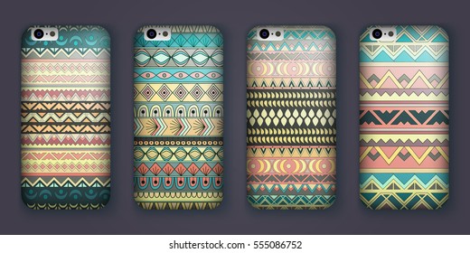 Phone cover collection, boho style pattern. Vector background. Vintage decorative elements. Hand drawn background. Islam, arabic, indian, ottoman motifs