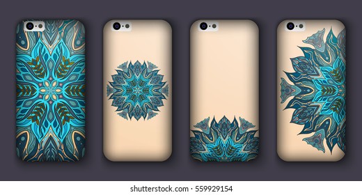 Phone cover collection, boho style pattern. Vector background. Vintage decorative elements. Hand drawn background. Islam, arabic, indian, ottoman motifs