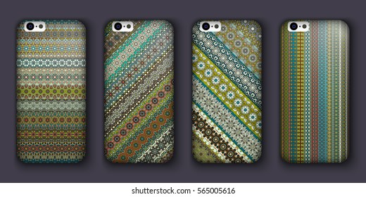 Phone cover collection, boho style pattern. Vector background. Vintage decorative elements. Hand drawn background. Islam, arabic, indian, ottoman motifs