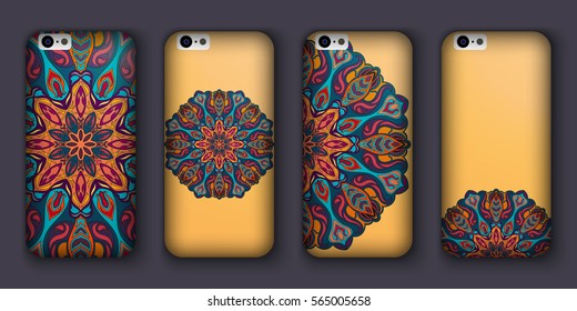 Phone cover collection, boho style pattern. Vector background. Vintage decorative elements. Hand drawn background. Islam, arabic, indian, ottoman motifs
