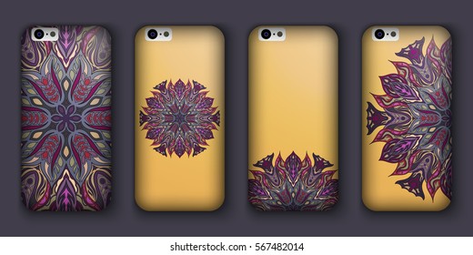 Phone cover collection, boho style pattern. Vector background. Vintage decorative elements. Hand drawn background. Islam, arabic, indian, ottoman motifs
