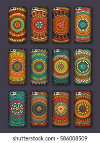 Phone cover collection, boho style pattern. Vector background. Vintage decorative elements. Hand drawn background. Islam, arabic, indian, ottoman motifs