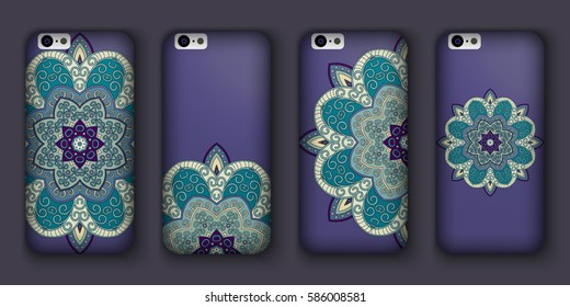 Phone cover collection, boho style pattern. Vector background. Vintage decorative elements. Hand drawn background. Islam, arabic, indian, ottoman motifs