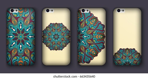 Phone cover collection, boho style pattern. Vector background. Vintage decorative elements. Hand drawn background. Islam, arabic, indian, ottoman motifs