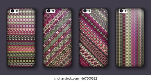 Phone cover collection, boho style pattern. Vector background. Vintage decorative elements. Hand drawn background. Islam, arabic, indian, ottoman motifs