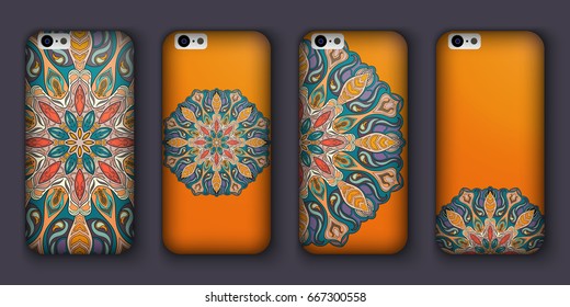 Phone cover collection, boho style pattern. Vector background. Vintage decorative elements. Hand drawn background. Islam, arabic, indian, ottoman motifs