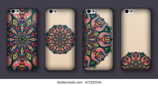 Phone cover collection, boho style pattern. Vector background. Vintage decorative elements. Hand drawn background. Islam, arabic, indian, ottoman motifs