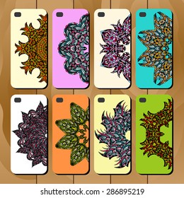 Phone cover collection, delicate pattern. Vector wood background. Vintage decorative elements. Hand drawn background. Islam, arabic, indian, ottoman motifs.