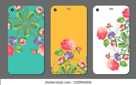 Phone cover collection with floral elements. Vintage decorative elements. Hand drawn floral background.
