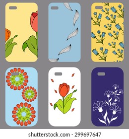 Phone cover collection with floral elements. . Vintage decorative elements. Hand drawn floral background. 
