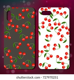 phone cover design with sweet cherry. Original smart phone design with cherry. Great idea for phone cover or case with fresh fruits