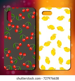 phone cover design with sweet cherry and lemon. Original smart phone design with cherry and lemon. Great idea for phone cover or case with fresh fruits