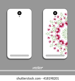 Phone cover with floral round ornament. Vector illustration.