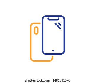 Phone cover sign. Smartphone line icon. Mobile device symbol. Colorful outline concept. Blue and orange thin line smartphone icon. Vector