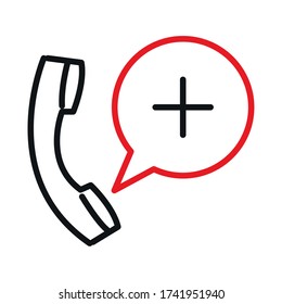 Phone with cross inside bubble line bicolor style icon design of Medical care and covid 19 virus theme Vector illustration