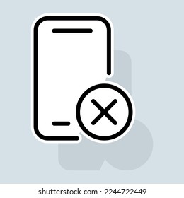 Phone with cross line icon. Cloud data protection, banking protection, mail protection, personal data protection, key, shield, monitor. Security concept. Vector sticker line icon on white background