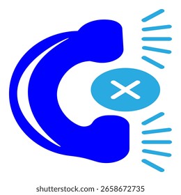Phone with cross mark icon indicating call rejection, disconnection, or unavailable telephone service.