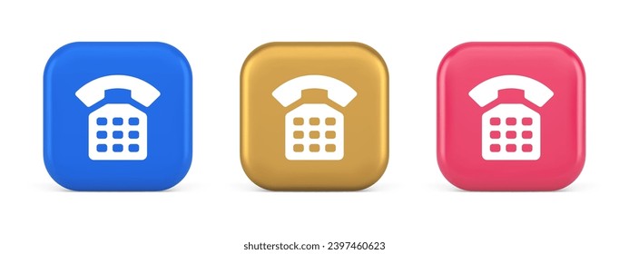 Phone customer support call contact connect button retro telephone handset 3d realistic blue gold and pink icons. Helpline center user interface internet navigation panel