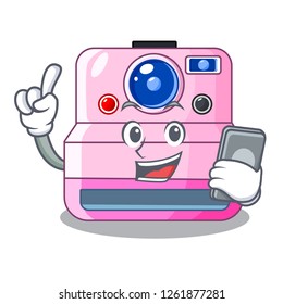 With phone cute retro instant camera on cartoon